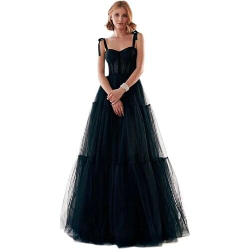 2021 Delicate Evening Dresses for Women Tie Straps A Line Long Skirt Prom Gowns Party Wear Corset Formal Robe De Soirée