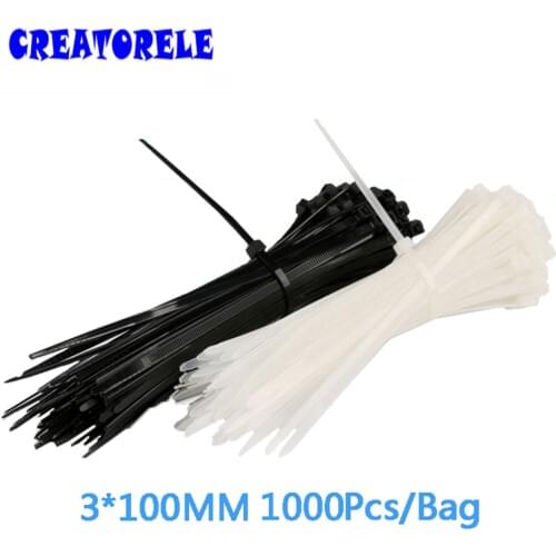 3*100mm 1000PCS/Bag white and bIack for choose veIcro nyIon cabIe tIes cabIe wire tIe SeIf-Iocking pIastic tIe zIp tIes