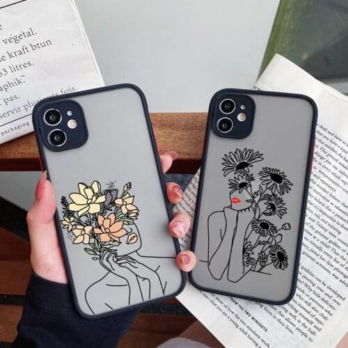 Art Line Flower Girls Protection Shockproof Phone Case For Huawei P30 P20 Pro Y9 Prime Y7 2019 Nova 6 SE P40 Lite Hard PC Cover