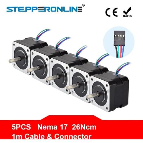 Free Ship! 5PCS Nema 17 Stepper Motor 34mm 0.4A 26Ncm(36.8oz.in) 12V Nema17 Motor 4-lead for CNC Reprap DIY 3D Printer