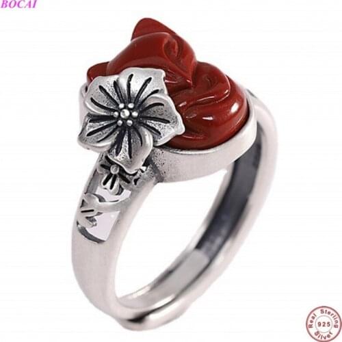 BOCAI Solide S925 sterling silver rings for women 2020 new fashion jewelry south rutile fox Thai silver retro opening ring