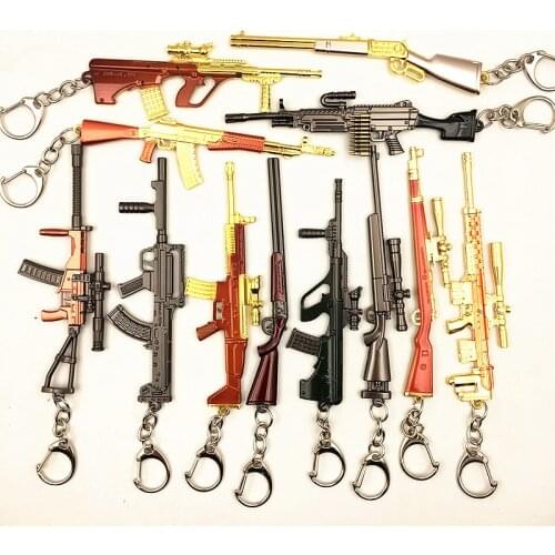 Game PUBG Upgraded Gold Version Cosplay Weapons Gum Model Keychain Metal Alloy Key Ring Key Holder 12cm For Souvenir Gifts
