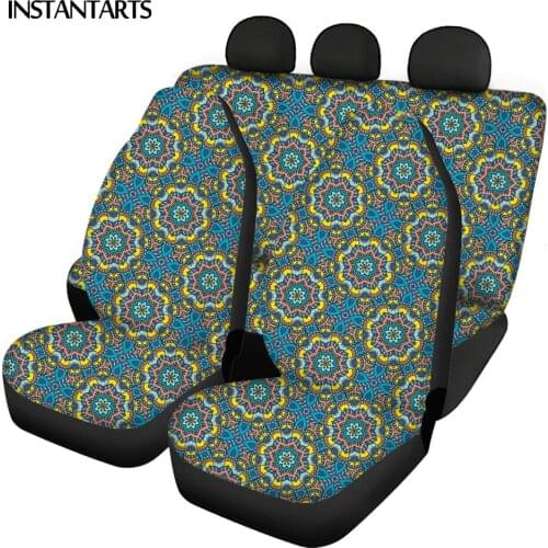 INSTANTARTS Front and Back Car Seat Cover Fashion Bohemian Design Comfortable Vehicle Seat Covers for Car Anti-Slip Seat Covers