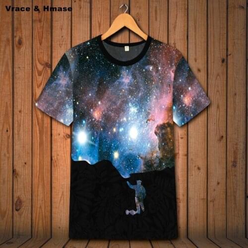 Harajuku style fantasy starry sky creative printing hip hop short sleeve t shirt Summer 2018 soft comfortable t shirt men S-6XL