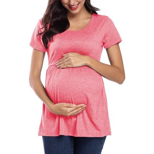 Zentrex Maternity T-Shirts Pregnant Summer Short Sleeves Tops Pregnancy Casual Clothing Elegant Striped Ladies Tees