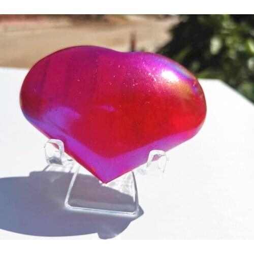 70-80mm Natural gypsum Chakra Stone Heart Shape Red aura Selenite heart with display holder