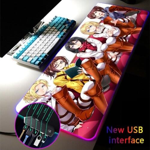Anime Attack on Titan RGB Mouse Pad Four USB Docking Dock Typec Interface USB Hub DeskMat Gamer Carpet Multi-interface MousePad