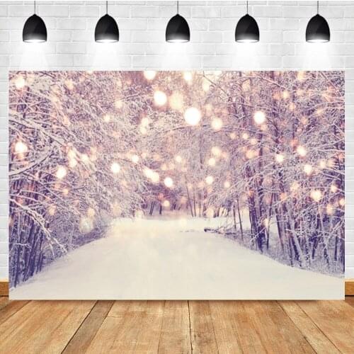 Laeacco Christmas Snow Scene Tree Light Bokeh Birthday Photo Photography Background Photographic Backdrop For Photo Studio
