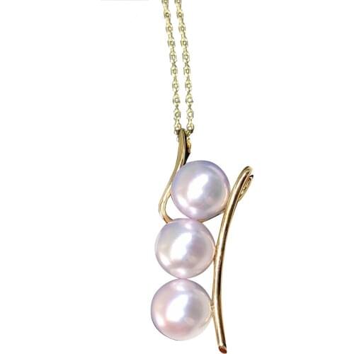 MADALENA SARARA 18K Gold Chain Women Necklace 7-7.5mm Akoya Saltwater Pearl Prong Setting Pendant Necklace