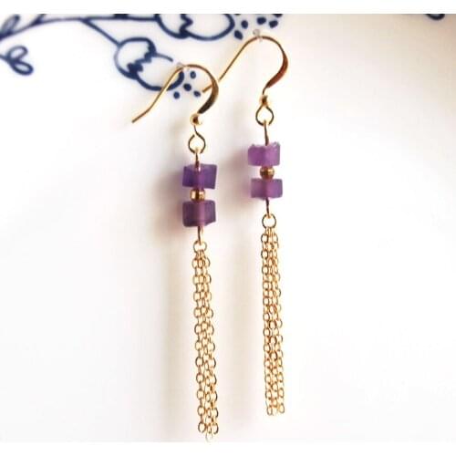 Gold color fashion jewelry Dangle Earrings handmade earring with purple crystal for women gift