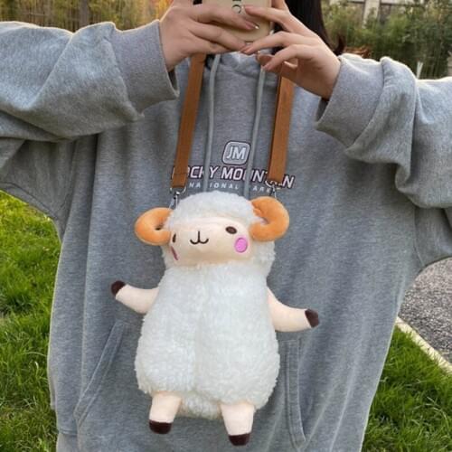 Cartoon Sheep Plush Bag Crossbody Satchel Cellphone Pouch Zipper Shoulder Bags for Girls Women