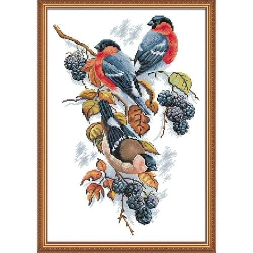 Red bellies Magpies and blackberries cross stitch kit aida DA152 count print canvas stitches embroidery handmade needlework