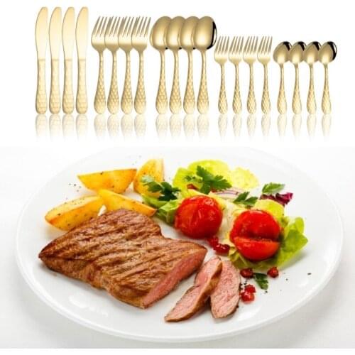 20Pcs 410 Stainless Steel Cutlery Set Snake Skin Water Cube Western Steak Cutlery Gold Plated Cutlery Cutlery Set Table Cutlery