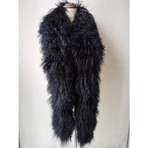 Women Real Fur Scarf Shawl Wraps Female Real Mongolian Lamb Fur Neckerchief Overlength Cape Pink