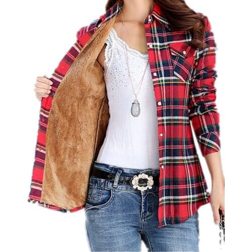2020 NEW Velvet Thick Warm Womens Plaid Shirt Female Long Sleeve Tops M-XXL Winter Fleece Casual Check Blouse Autumn Clothes