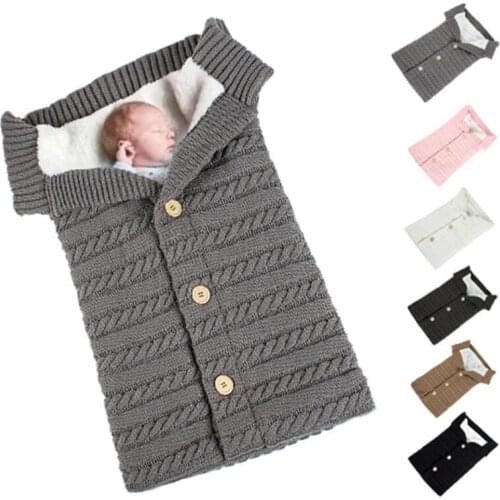 Newborn Sleeping Bag Wool Baby Knitting Quilt Plus Velvet Thicken Warm Button Infant Outdoor Stroller Sleeping Bag Blanket