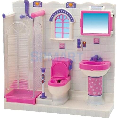 Plastic Dollhouse Miniature Bathroom Furniture Play Set for Dolls Accessories Furniture Decor Life Scenes GIrls Kids DIY Toy
