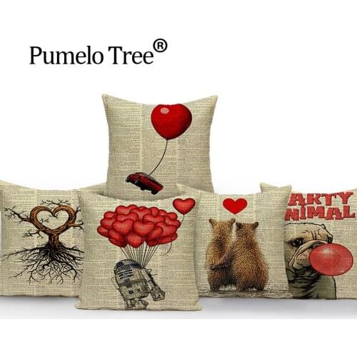 Animal love red cover cushion 45*45cm home cushions Own Photo cushion linen print decorative cushions Custom Throw pillow
