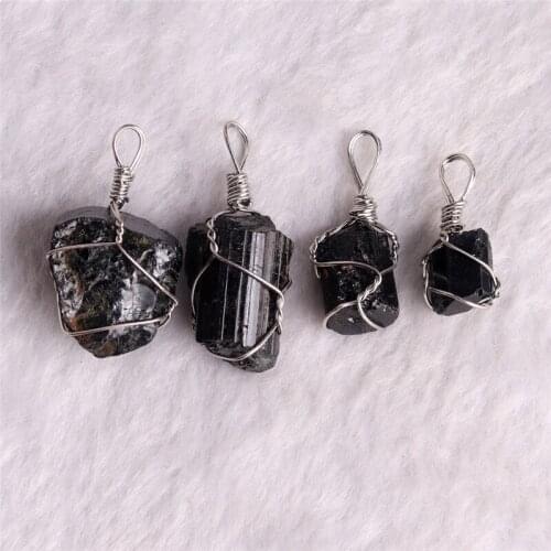Hot Sale 10-25mm Natural Tourmaline Stone Necklacke Pendant Wire Winding Pendants Healing Meditation Pendulum For Drop Shipping