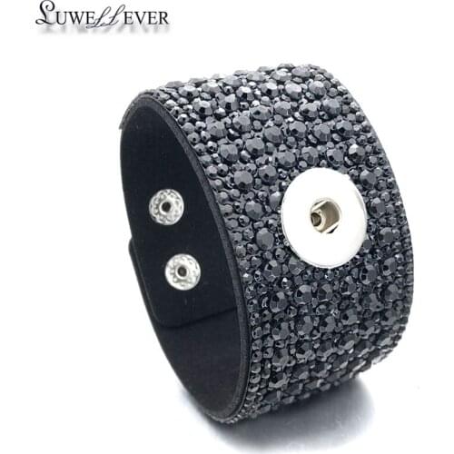 Hot Interchangeable Crystal 049 Rhinestones Velvet Leather Bangle Fit 18mm Snap Button Jewelry Charm Bracelet For Women Gift