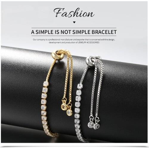 HECHENG 3mm CZ Adjustable Bracelet Crystal Charm Gold Silver Color Women Tennis Bangle Bling Jewelry Anniversary Wholesale VL5