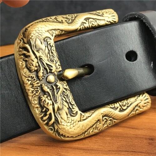 Brass Double Dragon Belt Buckle Men Belt Cowboy Jeans Belts Men Leather Male Strap Wide Ceinture Homme Riem MBT0098