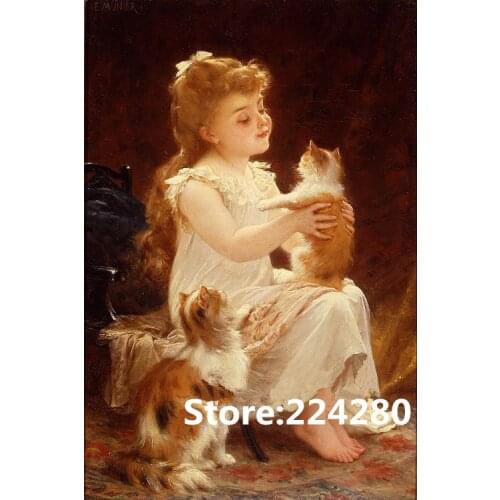 Girl and Cat People Art Needlework,Bricolage Kids Cross stitch kits For Embroidery 14CT Canvas Patterns,DIY Handmade Decor
