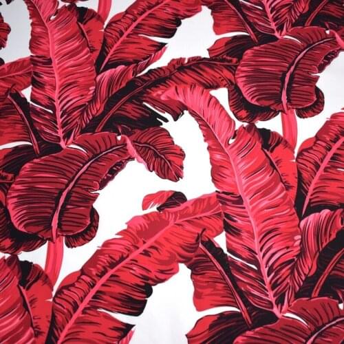 Width 140cm fashion Red banana leaf Reactive printing and dyeing pure cotton fabric for dress telas tissus au metre tissu DIY