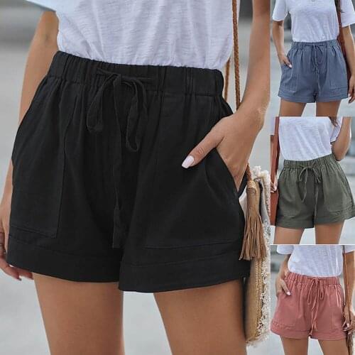 2021 New Shorts For Women Casual Women Summer Shorts Pleated Pocket Elastic Lace-up High waist Plus size Women Highstreet Short
