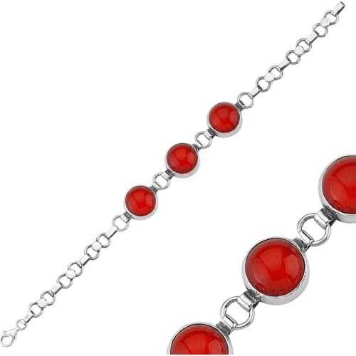 Silverlina Silver Coral Stone Handwork Bracelet
