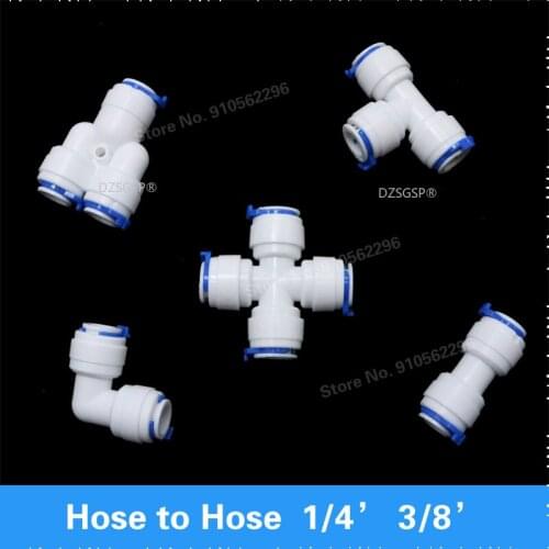 RO Water Hose Connection Straight Elbow Tee Cross 1/4" 3/8" Coupling Plastic Quick Pipe Fitting Reverse Osmosis Connector