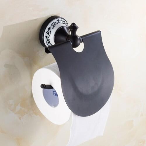 Antique ORB toilet paper holder shelf black, Retro kitchen tissue paper holder, European copper bathroom roll paper rack vintage