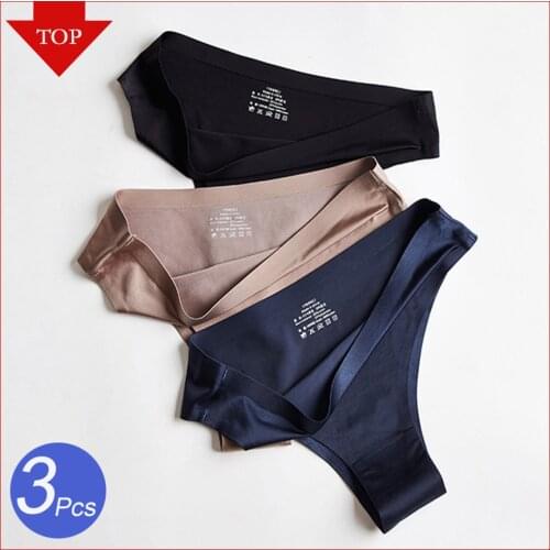 3Pcs/lot Women Panties Ice Silk G-String Underwear T-Back Seamless Woman Thong Low Rise Lady Lingerie Sexy Women Intimates Tanga