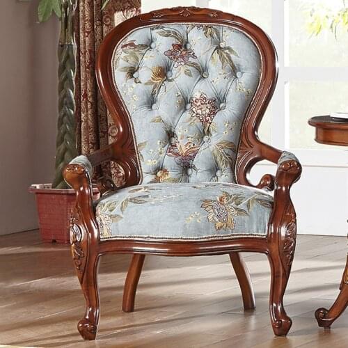 American Country Fabric Leisure Chair Solid Wood Sofa Chair Single European Negotiation Table and Chair Chairs Living Room