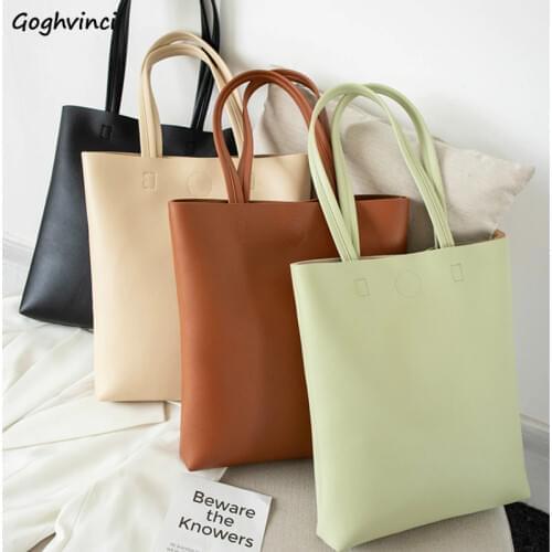Women Shoulder Shopping Bags Solid Casual PU Handbags Student Tote Large Capacity Korean Style Simple Fashion Vertical Square