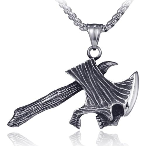 Punk vintage skull Ax pendant necklace men women Box chain gothic stainless steel jewelry statement hip hop corrente masculina