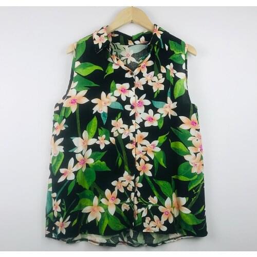 2021 Women Fashion Top Tropical Style Sleeveless Shirt Flora Printed Lady Blouse