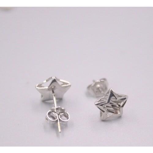 Au750 Real 18K White Gold Stud Earrings For Women Five-star Gold Earrings Unique Style 15*8mm/1.26g