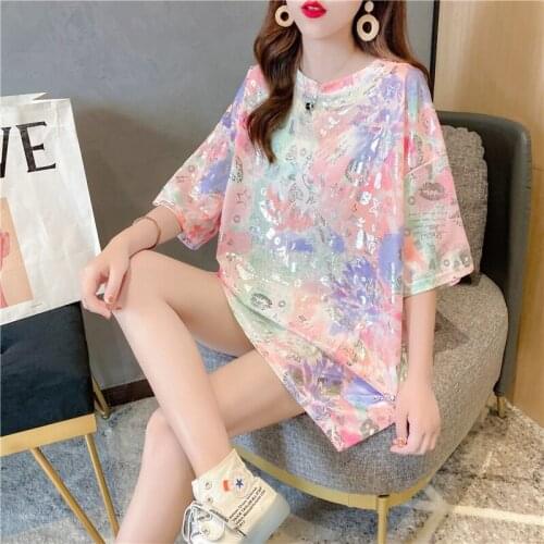 2021 Summer Shiny Print Womens Tops And Blouses Loose Women Shirt Fairy Tale Stranger Things T Shirt Letter Korean Clothes