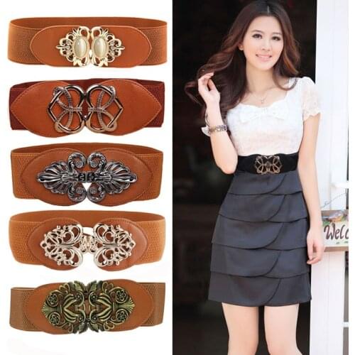 Retro Chinese Style Female Plastic Waist Seal Gold Color Buckle Palace Womens Waist Seal Wide Waistbelt Wild Decorative Belts