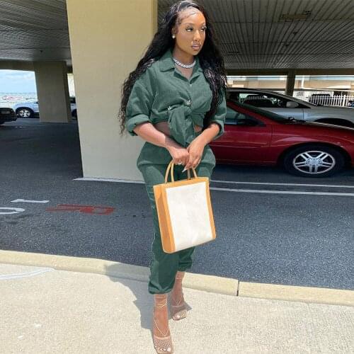 2021 Autumn Corduroy Women Set Loose Long Sleeve Button-up Blouse Shirt and Stretch Waist Jogger Sweatpant Home Suit Clothings