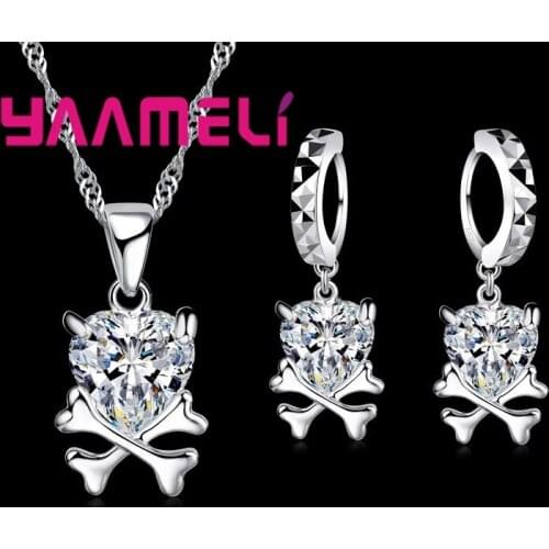 Women Cute Cartoon Shape Jewelry Sets 925 Sterling Silver Fashion Pendant Necklace Earrings Crystal Wedding Accessories