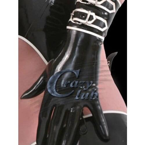 100% pure natural Latex Gloves Fetish Latex Fetish Short latex gloves with buckles free shipping fast delivery