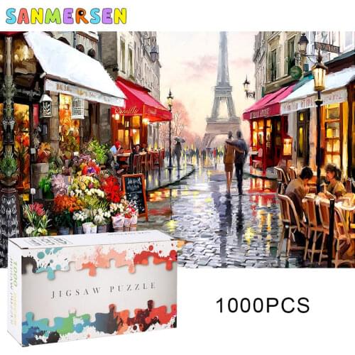 1000PCS 3D Paper Jigsaw Puzzle for Adults Kids Toys Wooden Educational Toys Decoration Stickers Eiffel Tower Landscape Painting