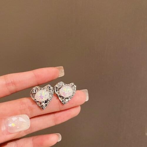 2021 Fashion Irregular Metal Crystal Heart-shaped Stud Earrings for Women Exquisite Korean Earrings Jewelry Anniversary Gifts