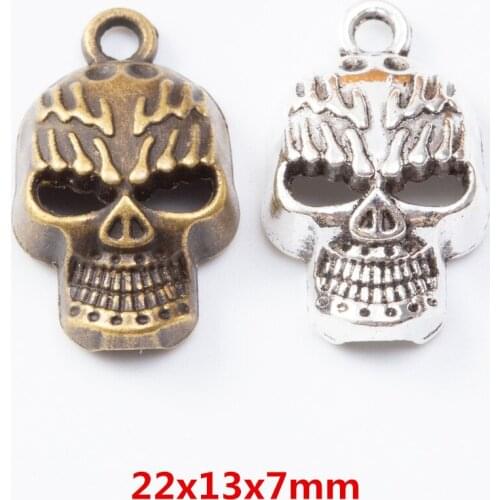 25 pieces of retro metal zinc alloy skull pendant for DIY handmade jewelry necklace making 7154