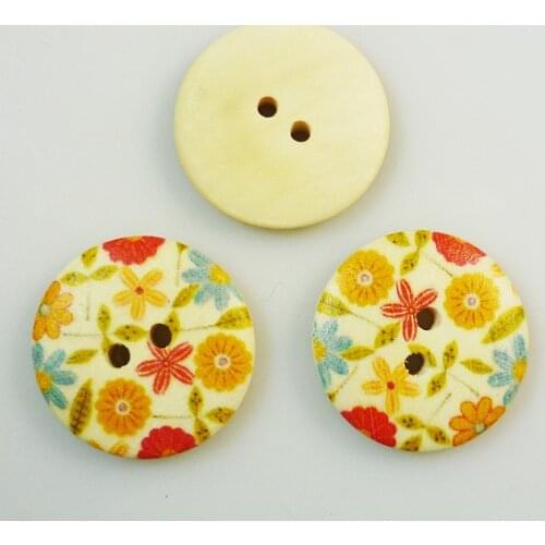 30PCS colour flower painting wooden Wood color buttons coat boots sewing clothes accessories 25MM MCB-379