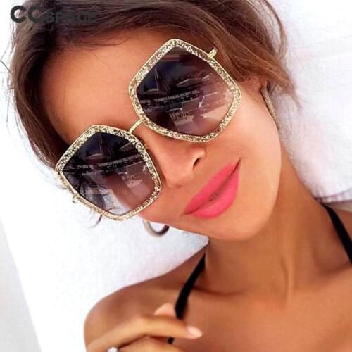 45247 Ladies Big Frame Square Sunglasses Women Shiny Gold Glasses Brand Designer Fashion Female UV Protection