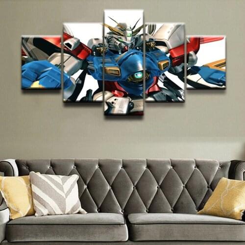 5 Piece Modern Painting Animation Gundam Canvas Printed Wall Art Pictures Home Decor For Modern Living Room Poster Framework
