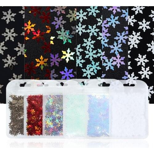 6Pcs Sparkly Christmas Snowflakes Sequins Nails Accessories Snow Flakes Glitter Set For DIY Winter Nail Art Decorations RK390105